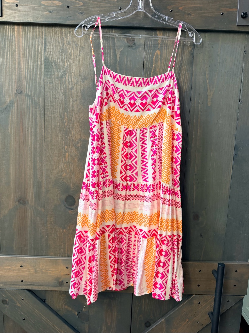 Womenโs Printed Spaghetti-Strap Summer Dress - Pink & Yellow